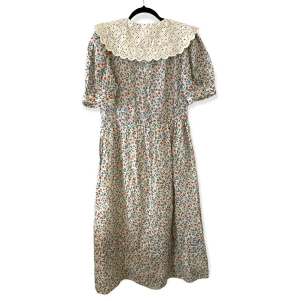 Sea New York Bubbie Puff Sleeve Ditsy Floral Ruffle Midi Dress Size 4 - Picture 5 of 7